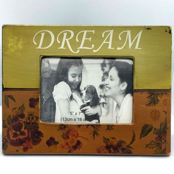 Rustic Vintage Wood Dream Solid Mustard Brown Floral 5" x 7" Picture Frame - Picture 1 of 7